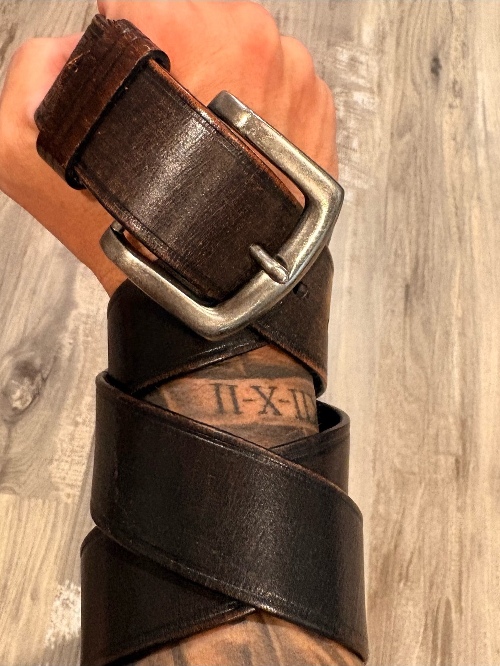 Levi's Dark Brown Leather Wrap Belt Bracelet with Silver Buckle